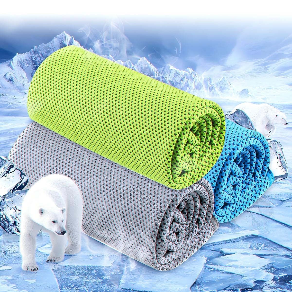 Wallfire 冷感タオル、UVカット、吸水速乾、4枚セット、スポーツ・アウトドア用、熱中症対策