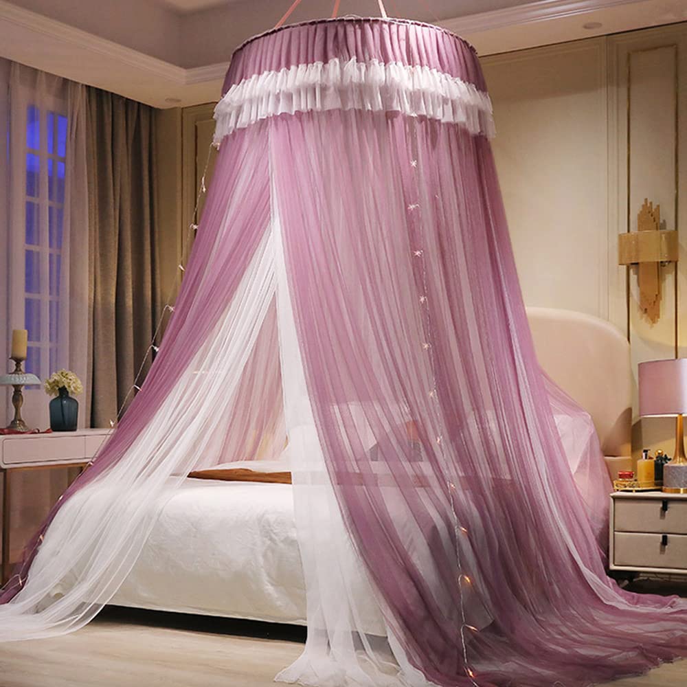 Mecoyas 天蓋蚊帳 天蓋カーテン 円形蚊帳 直径110×高さ280cm 吊り下げ 三開け お姫様 防虫 防蚊 イルミ..