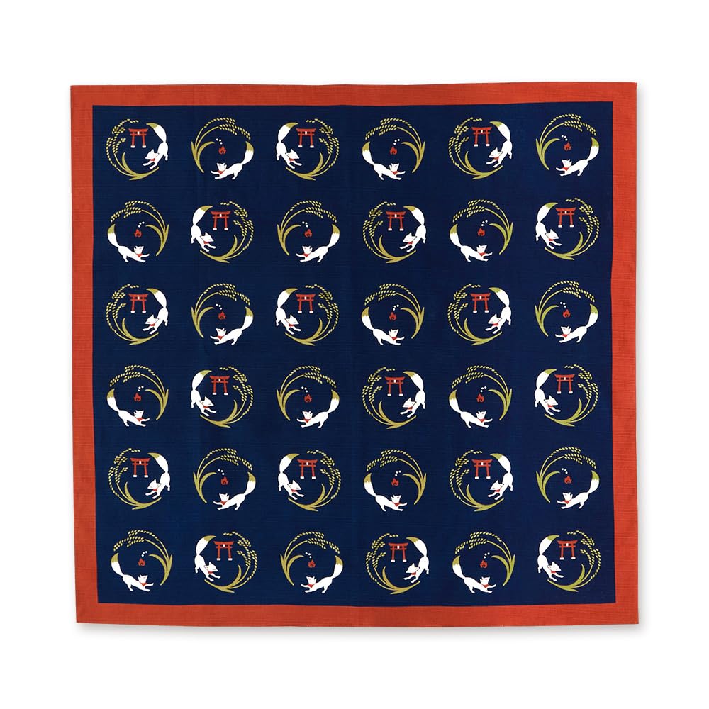 JIKAN STYLE 風呂敷 ふろしき 和柄 大判 綿100% 狐稲荷 ふろしき エコバッグ プレゼント ギフト ネイビー レッド 約70×70cm 06575(狐稲荷)(3)