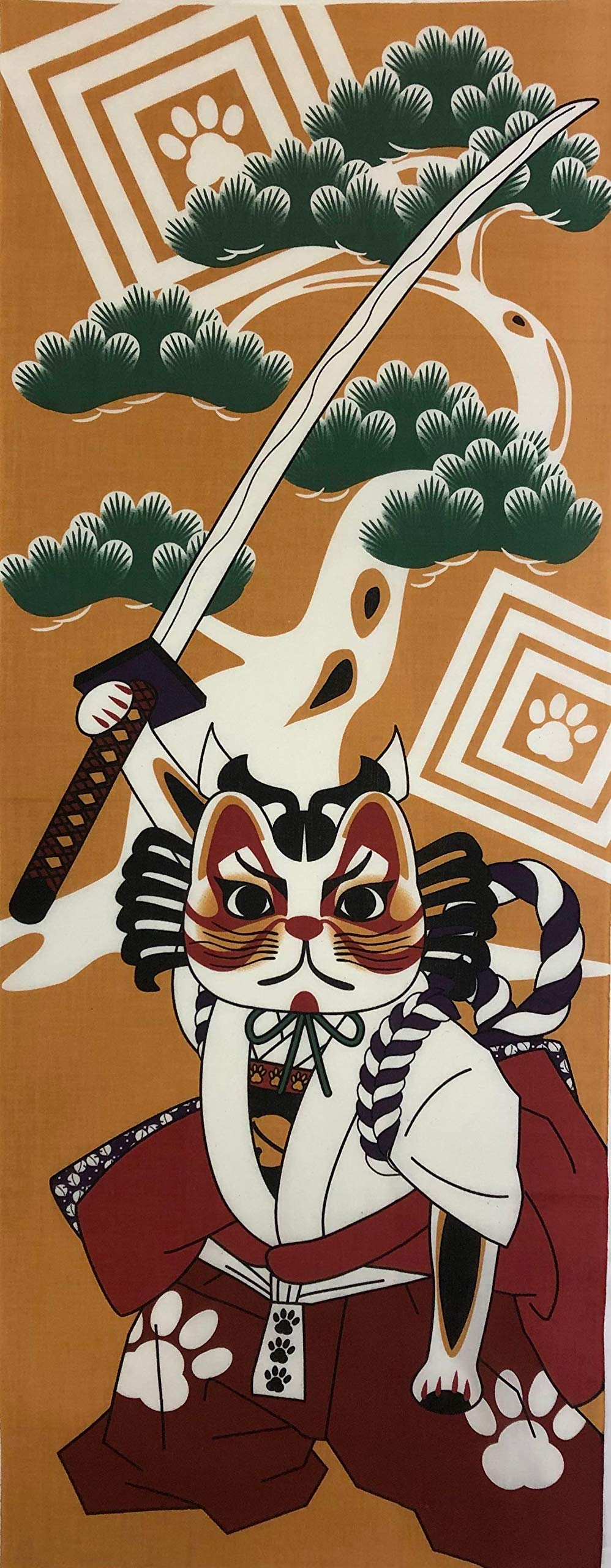 ヤギセイ 手ぬぐい 「歌舞伎 暫」 福招き猫 捺染てぬぐい プリント手拭 日本製 縁起物 歌舞伎十八番 伝..