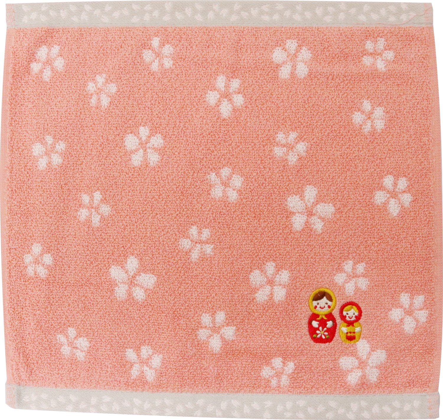 京佑 和雑貨 タオルハンカチ 青々庵刺繍 (マトリョーシカ ピンク)