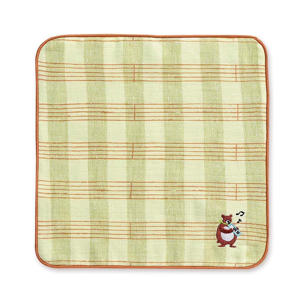 JIKAN STYLE はんかち 植物性 抗菌 防臭 ハンカチ 綿100％ 日本製 グリーン ブラウン i t o o t o（ いとおと）25×25cm 02847(クマ)