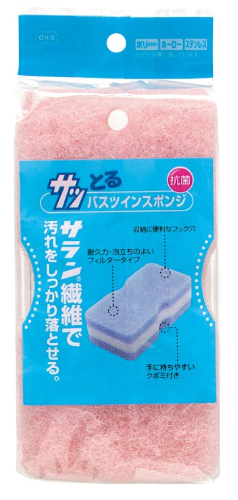 オーエ 浴室掃除用スポンジ ピンク 約縦8×横5×高さ19.5cm サッとるバスツインスポンジ 日本製 P 67121