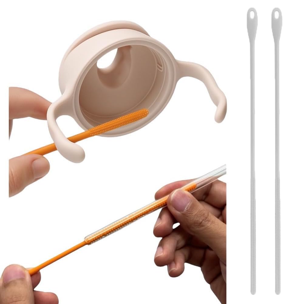 peach&life シリコンストローブラシ ストロークリーナー 0.6cm 極細 繰り返し使える 2本セット オレン..
