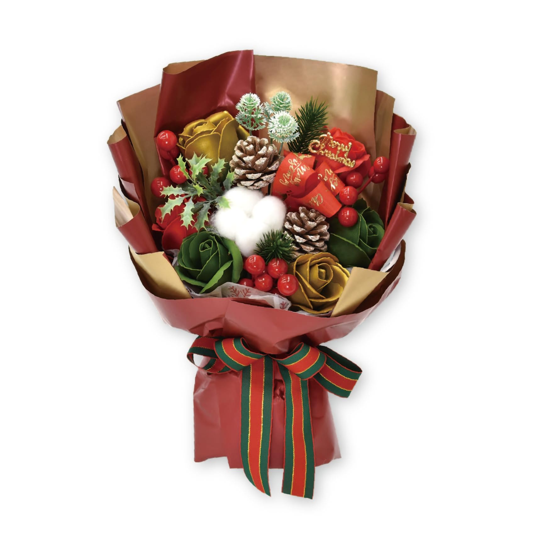 ポピー名古屋 ソープフラワー シャボンフラワー 造花 ギフト プレゼント ブーケ バラ 花束 約35cm ギフトバッグ付き SH-043 レッド