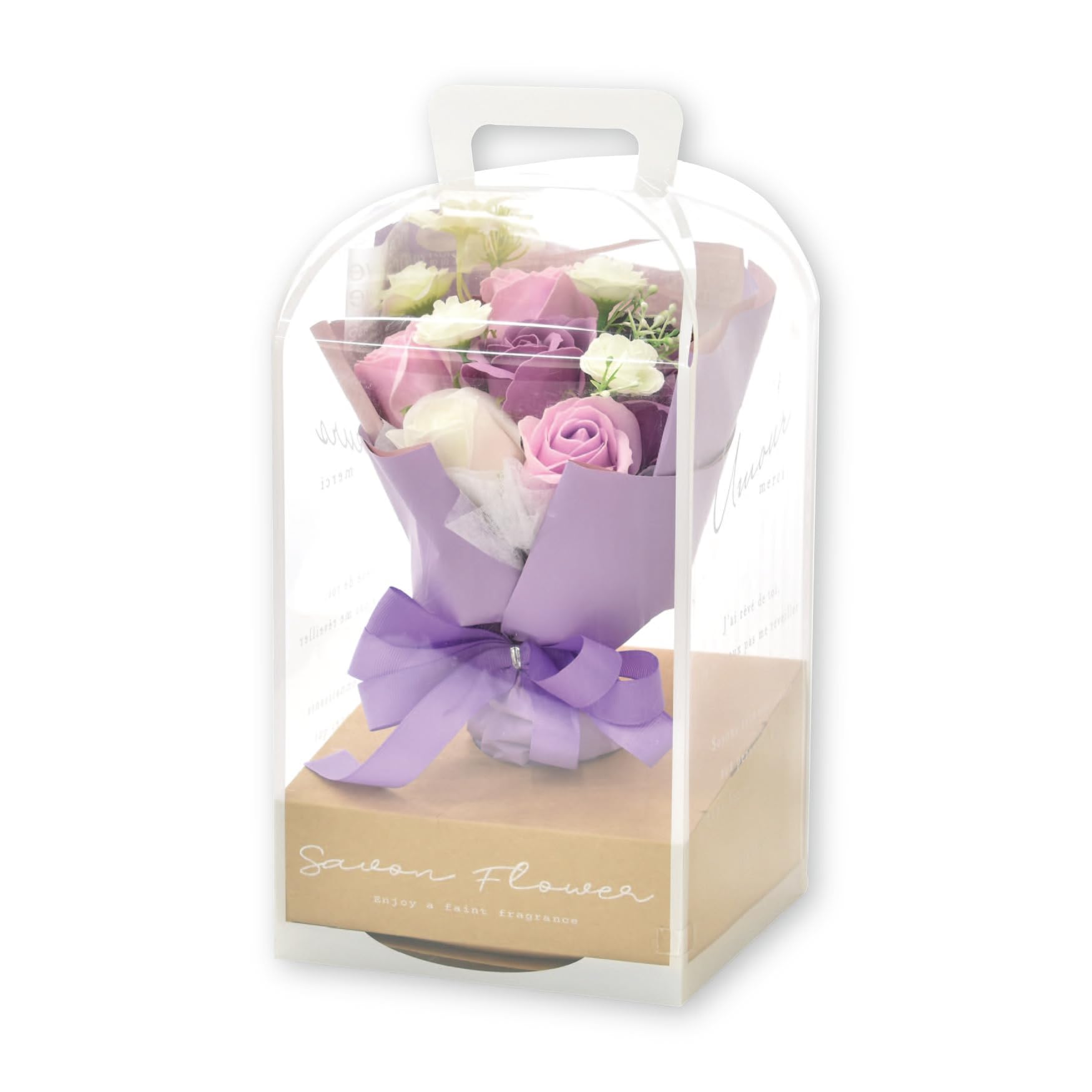 ポピー名古屋 ソープフラワー シャボンフラワー 造花 ギフト プレゼント ブーケ バラ 花束 約28cm クリアケース付き SBL-207 パープル