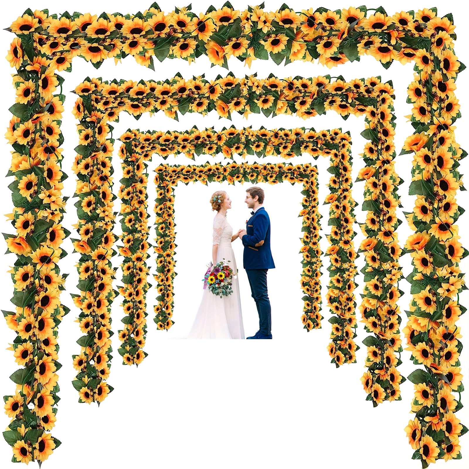 造花の藤 ひまわり 壁飾り花 枯れない花 ガーランド 向日葵 インテリア飾り 壁掛け 人工花 人工観葉植物 家庭やパーティーの装飾のための花輪を吊る 喫茶店/スーパー/茶室/自宅に適用 2.4メ(3)