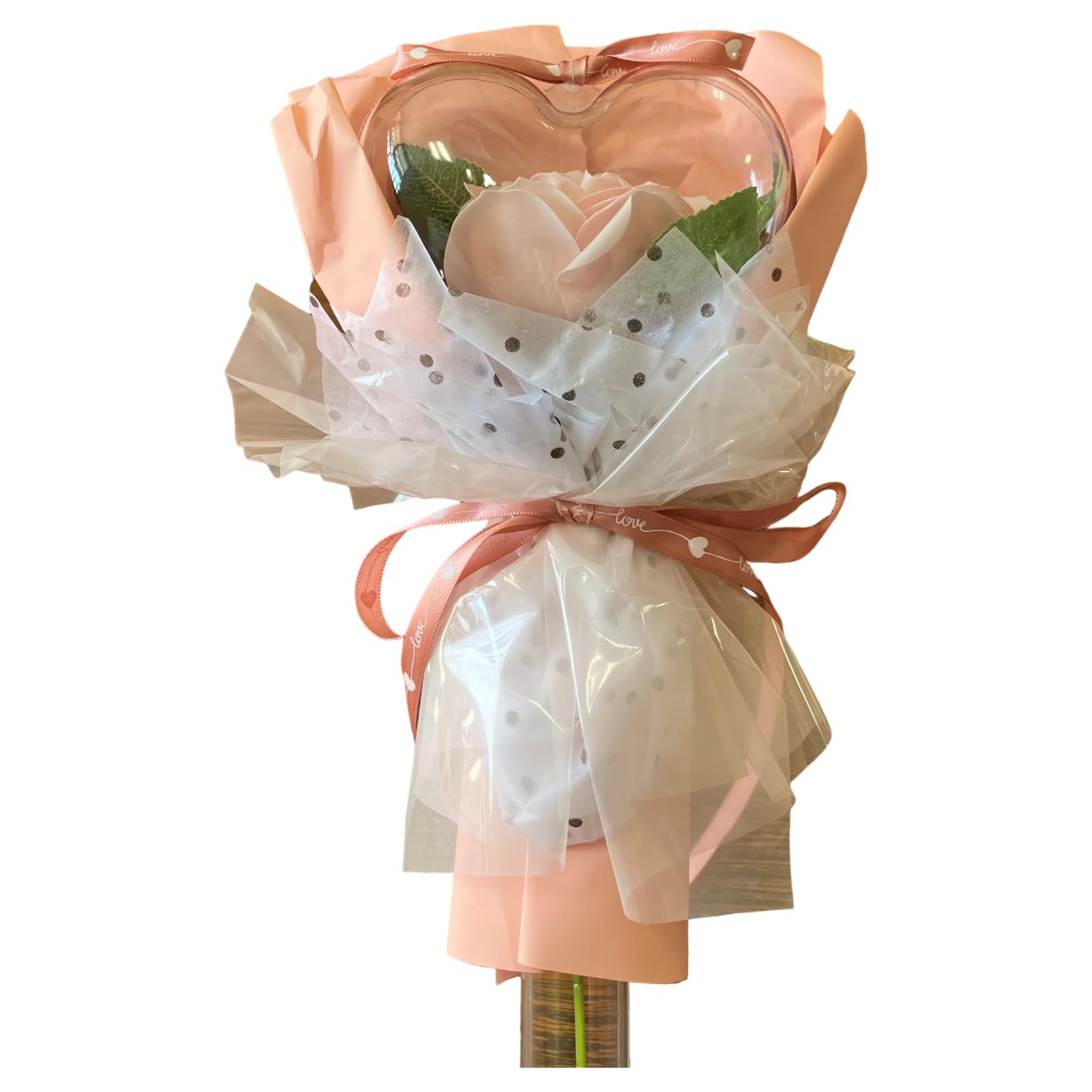 キューフラ(Q-FLA) ソープフラワー ハート スティック ブーケ サーモンピンク ギフト 贈り物 816390