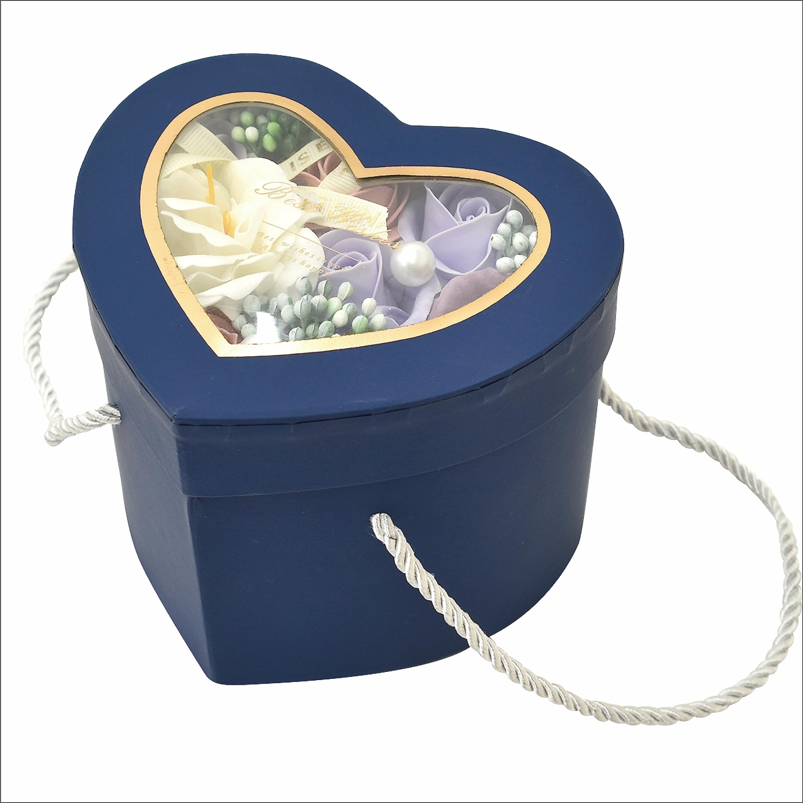 ポピー名古屋 ソープフラワー シャボンフラワー 造花 ギフト プレゼント フラワーボックス バラ ハート型 box 約14.5cm 持ち手付き SBL-195 ...