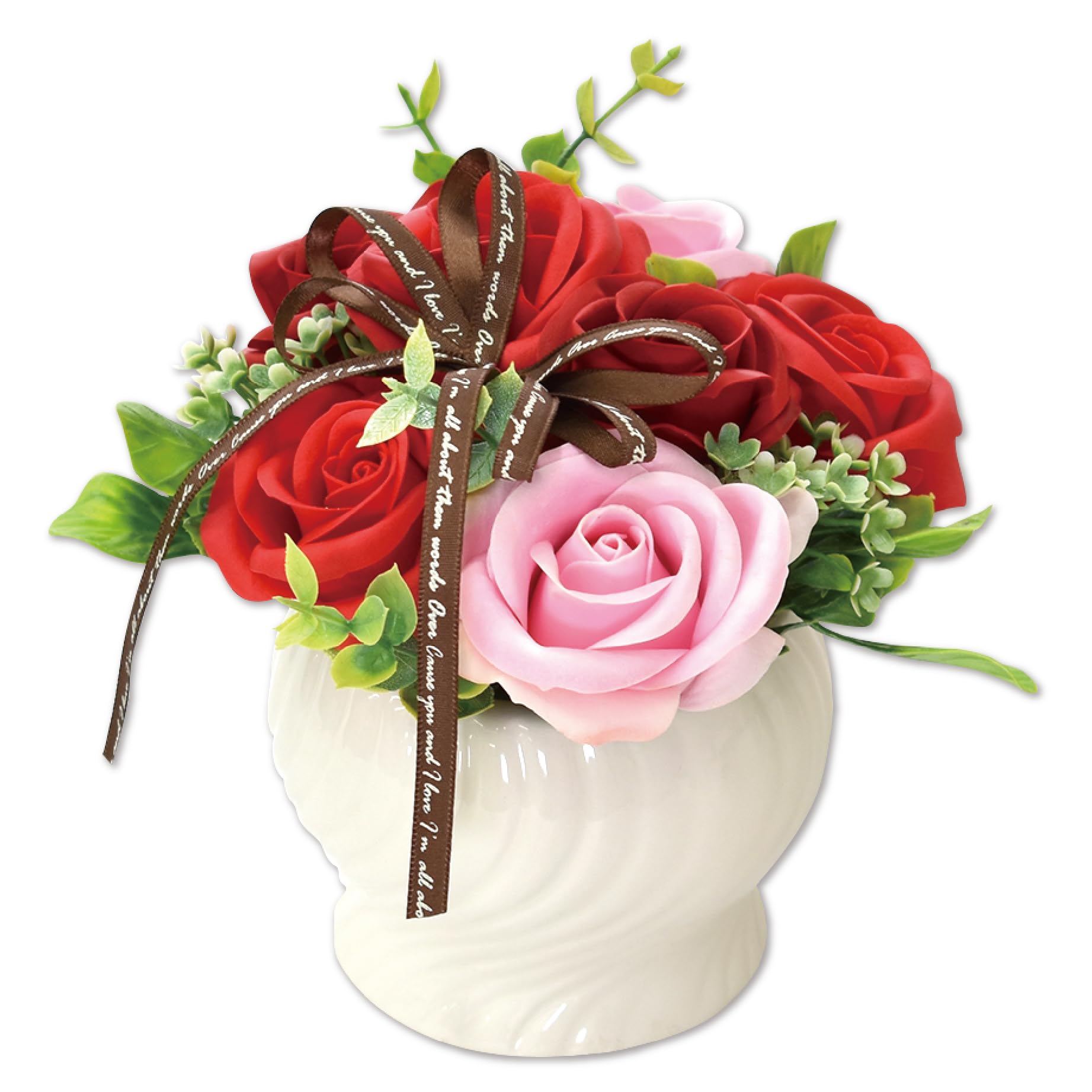 ポピー名古屋 ソープフラワー アレンジメント ギフト 枯れない花 香るフラワー 誕生日 プレゼント 陶器風ポット入り ケース付き SH-079 レッド