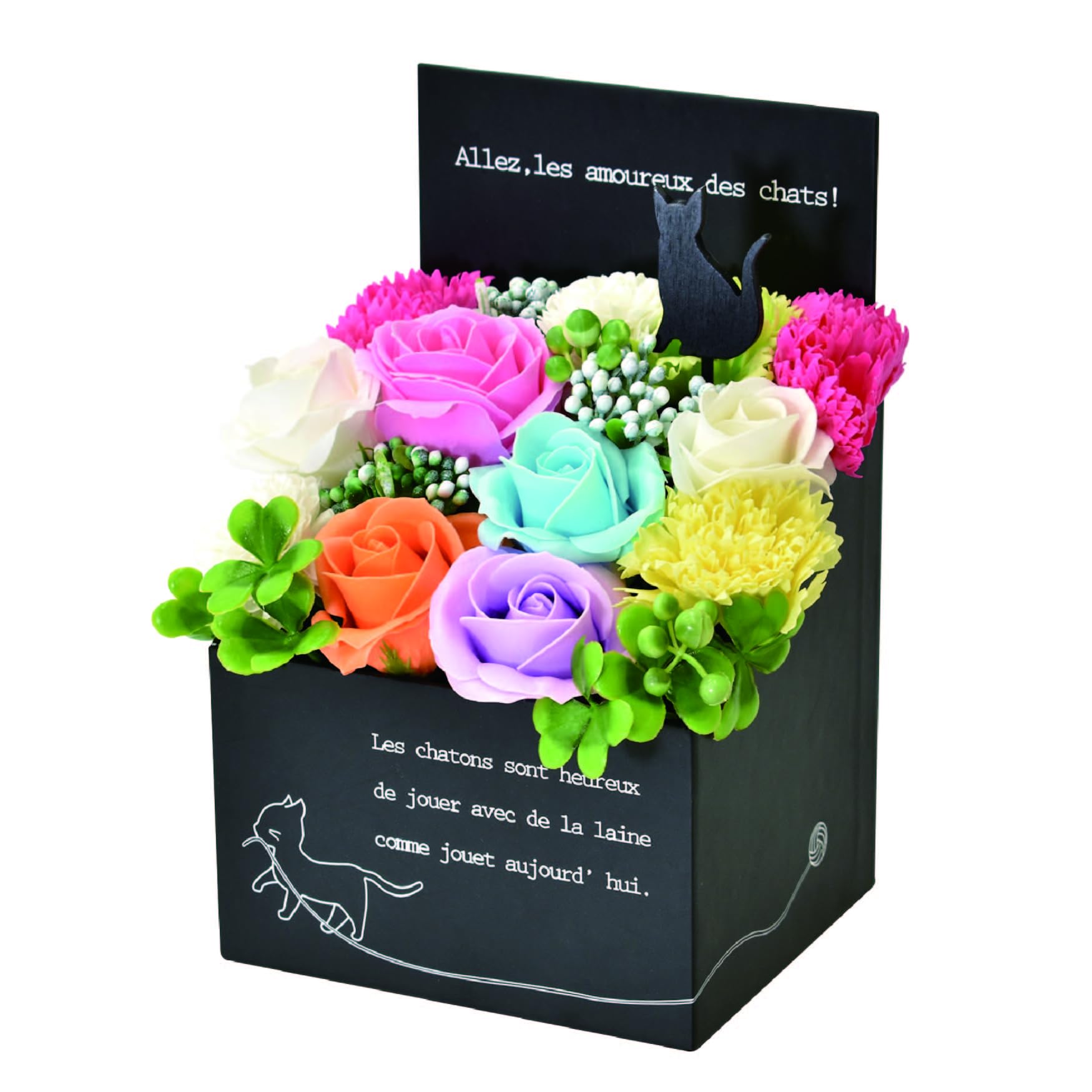 ポピー名古屋 ソープフラワー シャボンフラワー 造花 ギフト プレゼント フラワーボックス バラ box 約14cm クリアケース付き SBL-201 カラフル
