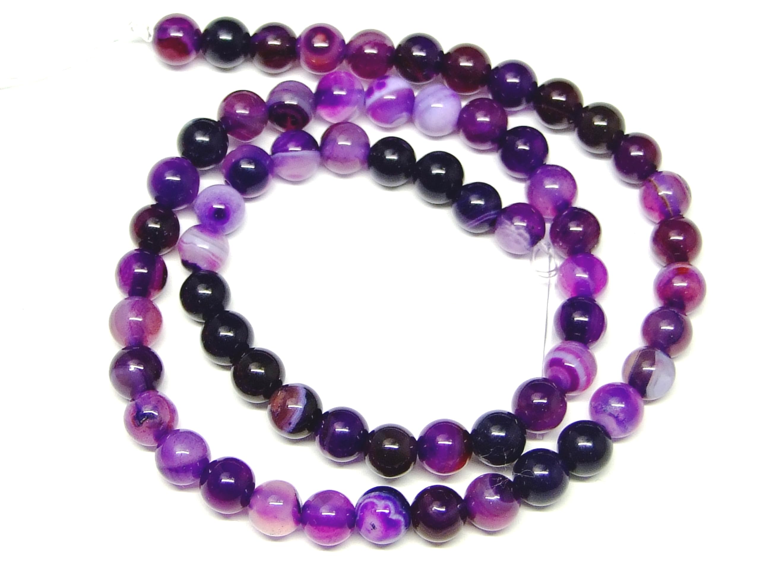 【hinryo】 AA 4mm~14mm 紫白縞 瑪瑙 メノウ 紫 パープル ストライプ アゲート 1連37cm前後 通し針、解説書、1mゴム付き ブラジル産 天然石 パワーストーン (6mm-984)(3)