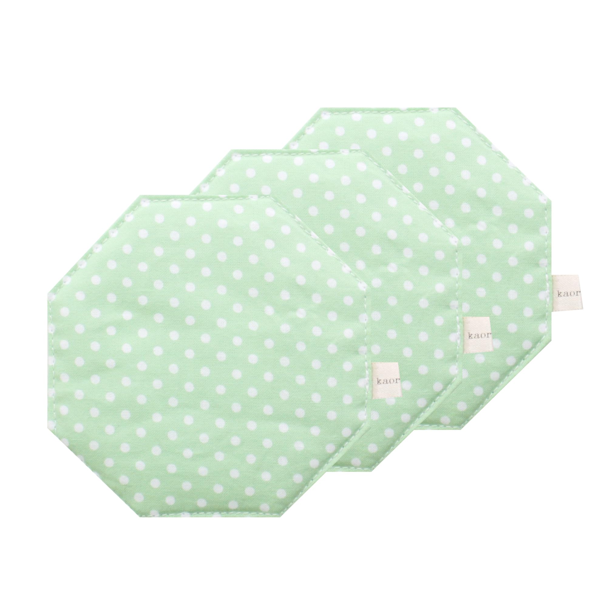 ふんわりコースター 3枚 八角形 kosta1-10-0 布製 緑 ドット 10cm×10cm 日本製 おしゃれ 手作り 小物 ..