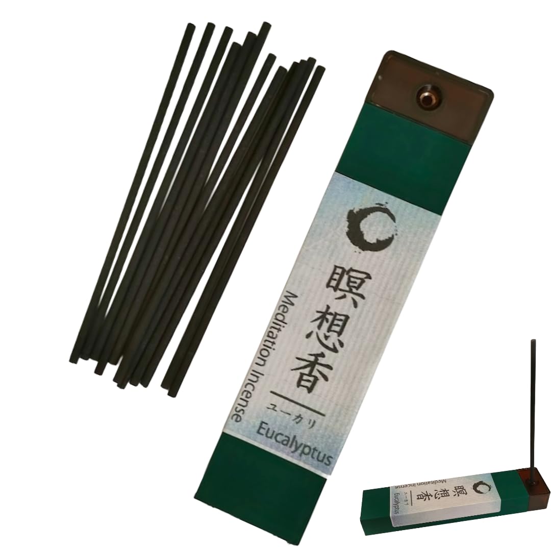 瞑想香 お香 線香 日本製 天然由来 インセンス お香立て付きケース ギフト【長さ約10CM 燃焼時間20分】 (ユーカリ)