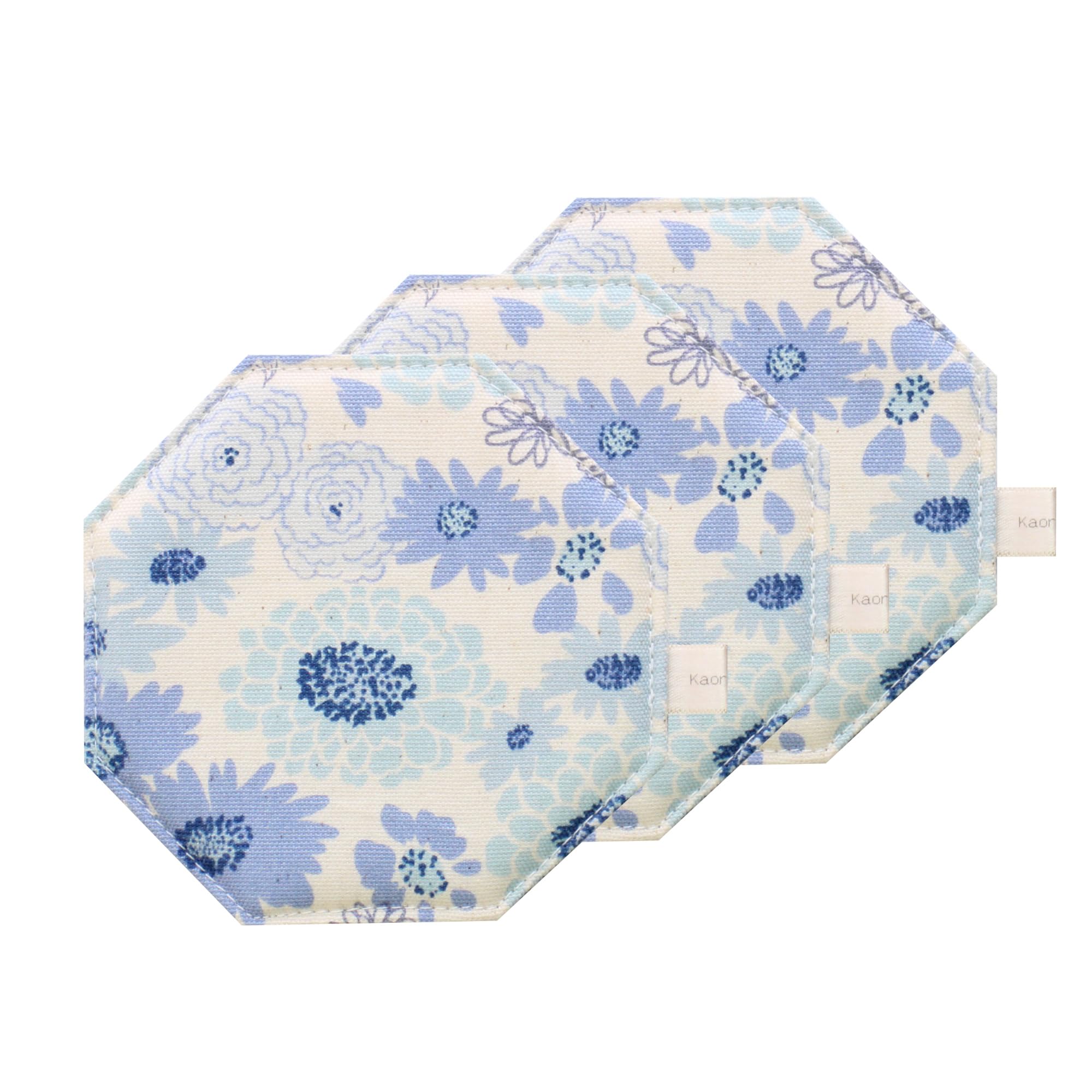 ふんわりコースター 八角形 kosta1-50-0 布製 花柄 青 10cm×10cm 日本製 おしゃれ 手作り 小物 カフェ ..