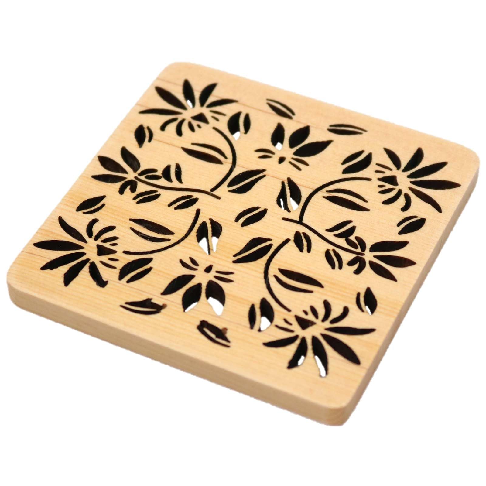 若兆 コースター パターンコースター 角型 プラン 天然木 約9×9×0.7cm ナチュラル DZ-55