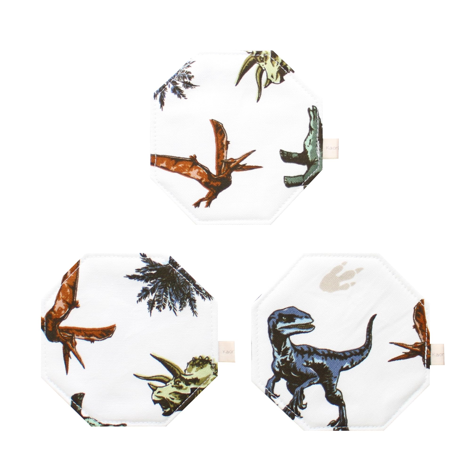 ふんわりコースター 八角形 3枚セット kosta1-45-c 布製 恐竜 10cm×10cm 日本製 おしゃれ 手作り 小物 ..