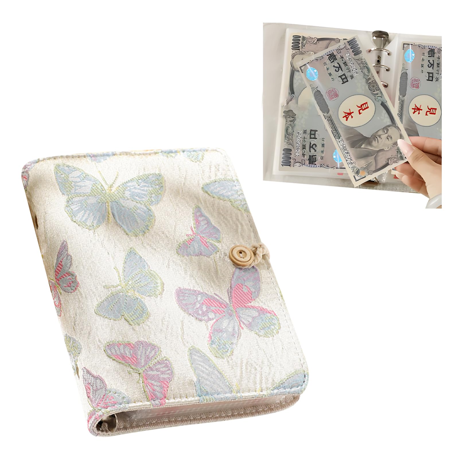 [雲見] お札 貯金箱 お金仕分け お札ファイル 50 ページ 貯金手帳 100万円貯まる貯金箱 貯金封筒 バインダー カラフルな金縁模様 バインダー お札 子供の貯金 おしゃれ 封筒式 貯札帳 持ち運(3)