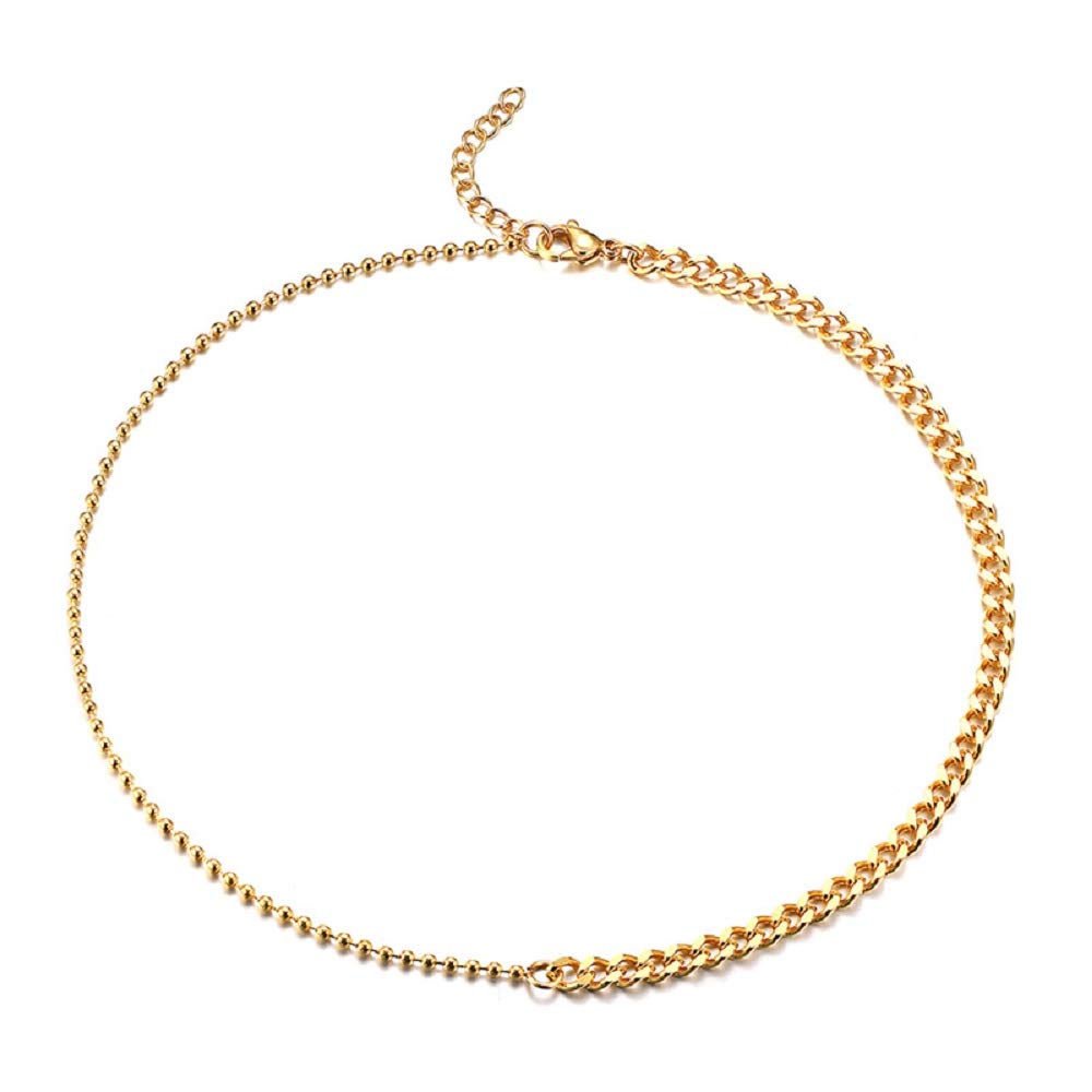 Deelfel ネックレス レディース チェーン 細い ステンレス 18金 ビーズ 喜平チェーンネックレス シンプル チョーカー レディース ゴールド サイズ調整可能 ファッション アクセサリー