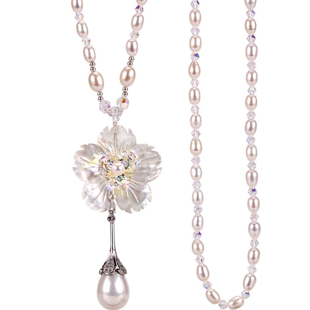 [DAZZARRY] ロング チェーン パール フラワーデザイン ラリエット ネックレス