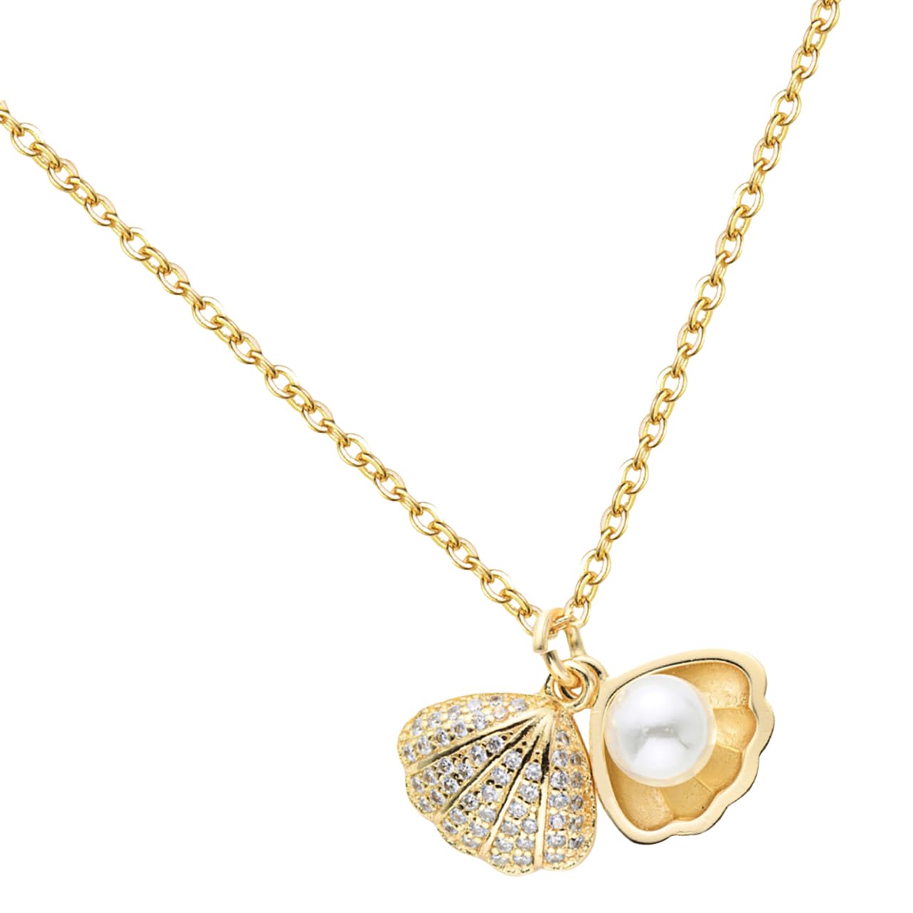 [ワン リミテーション] ネックレス ペンダント シェル 真珠 チタン アクセサリー ギフト プレゼント レディース AN247(ゴールド)