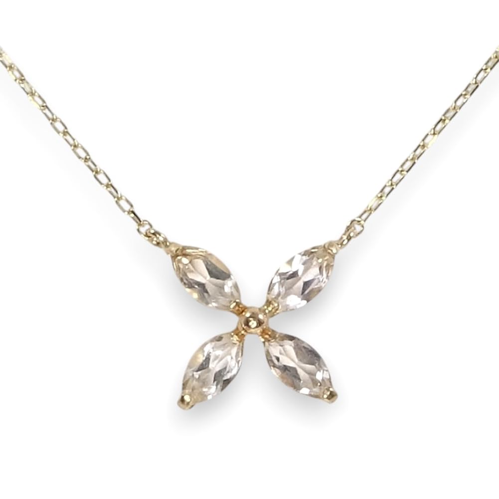 [あなたと私の宝石箱] 10金（K10） ホワイトトパーズネックレス マーキスカットエックスクロスペンダントネックレス3047「11月の誕生石」