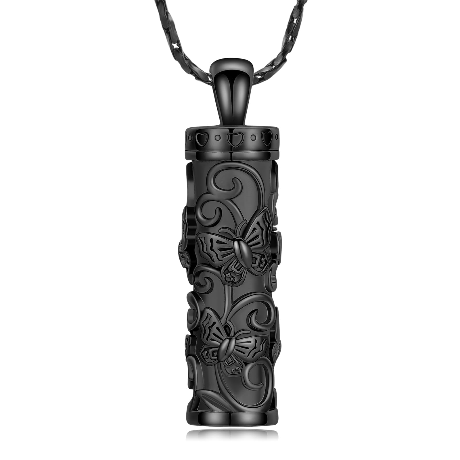 [QGJNSGC] バタフライ シリンダー 骨壷ネックレス火葬ジュエリー灰ステンレス鋼ペンダント葬儀記念品最..