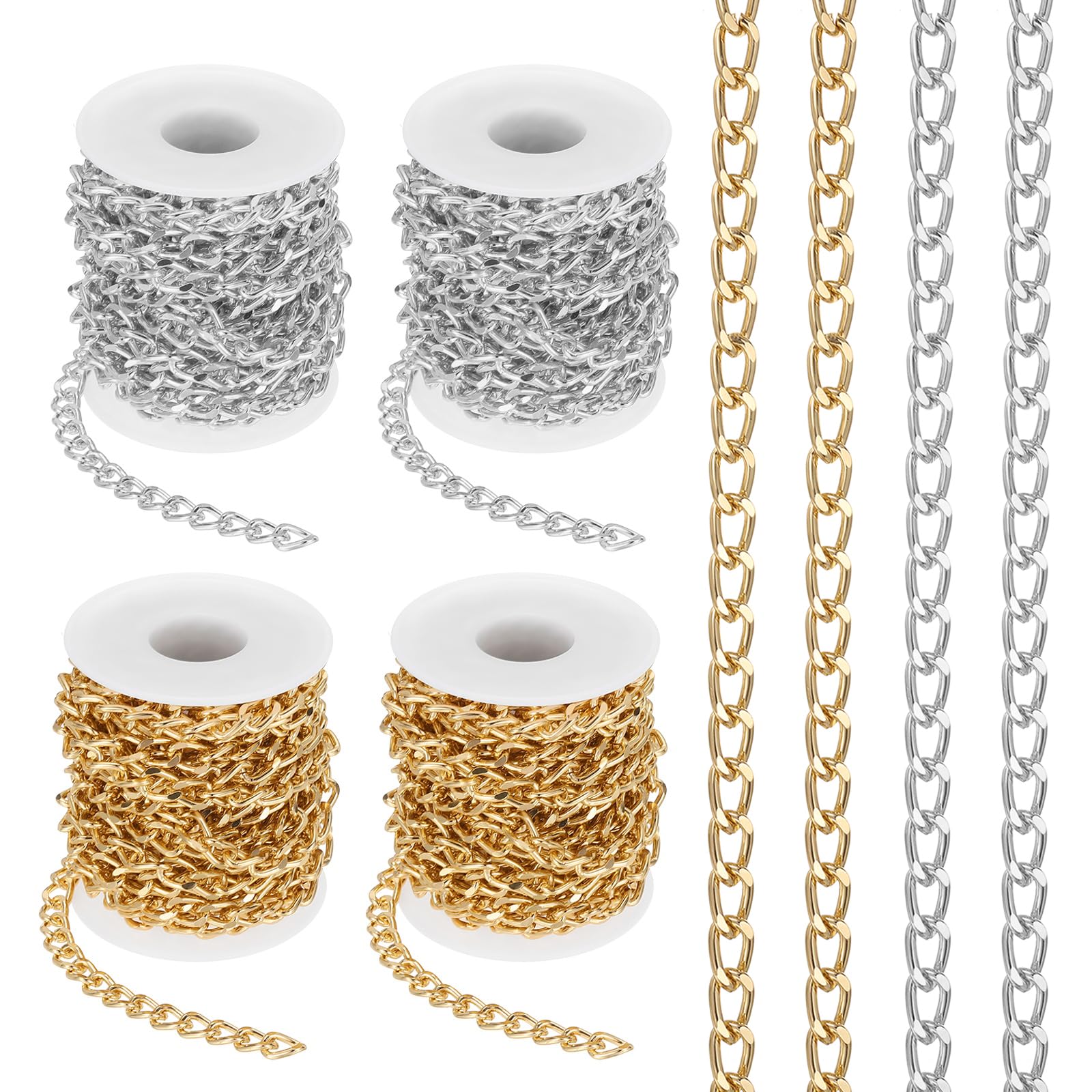 [PATIKIL] 65.6フィートのアルミ製カーブチェーンツイ ストリンク 10x7mmのカーブチェーンスプール4巻 ..