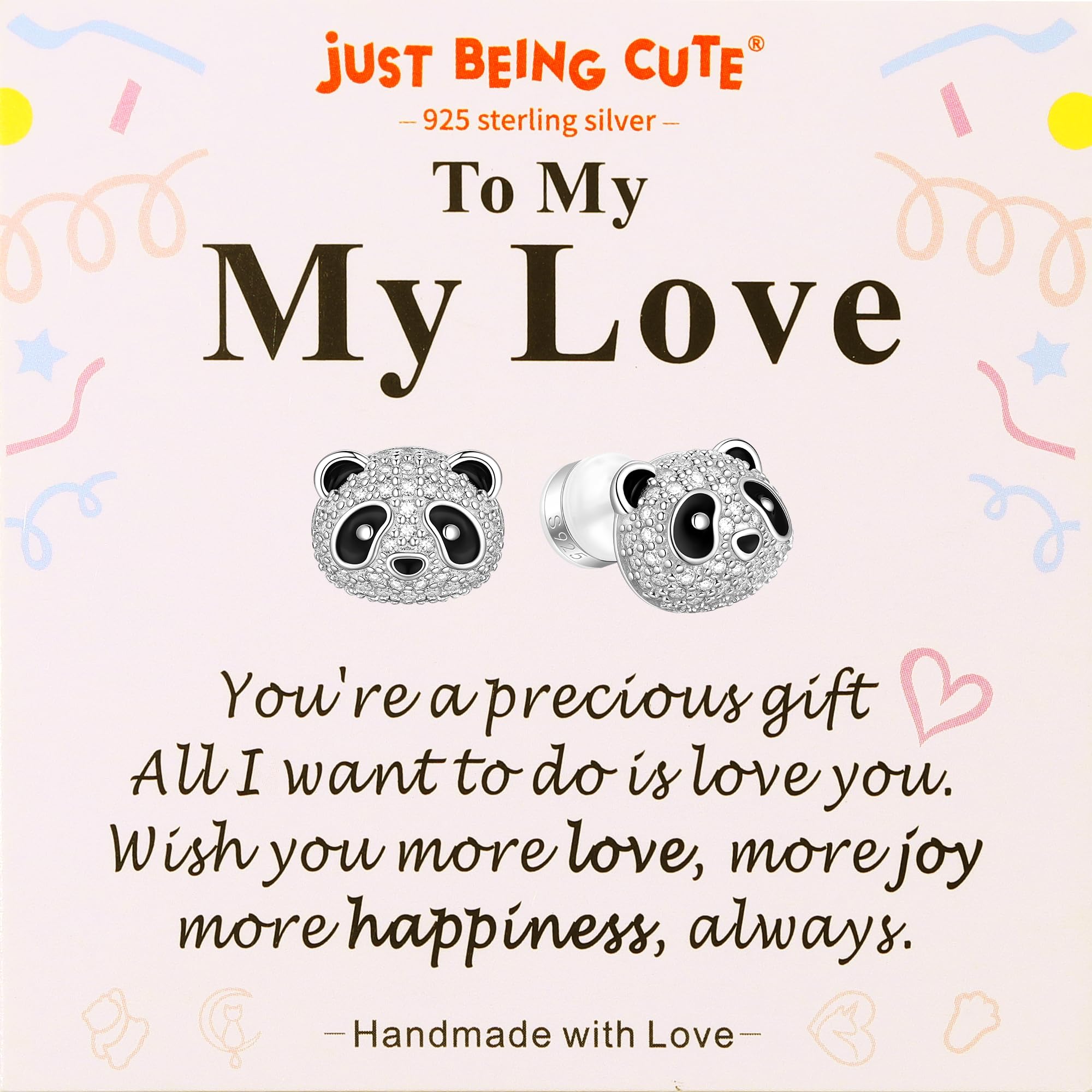 Just Being Cute Pandaピアス 女の子用 18K金メッキ 925スターリングシルバースタッズ プッシュバック ..