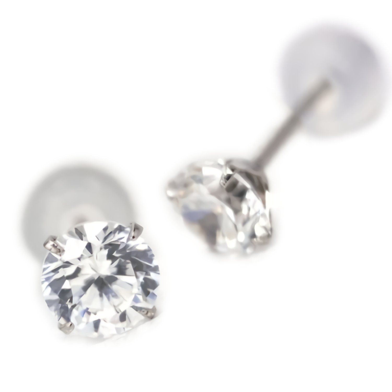 Pt900 プラチナ4mm ピアス スタッドピアス 両耳用ペア 4月誕生石キュービックジルコニア