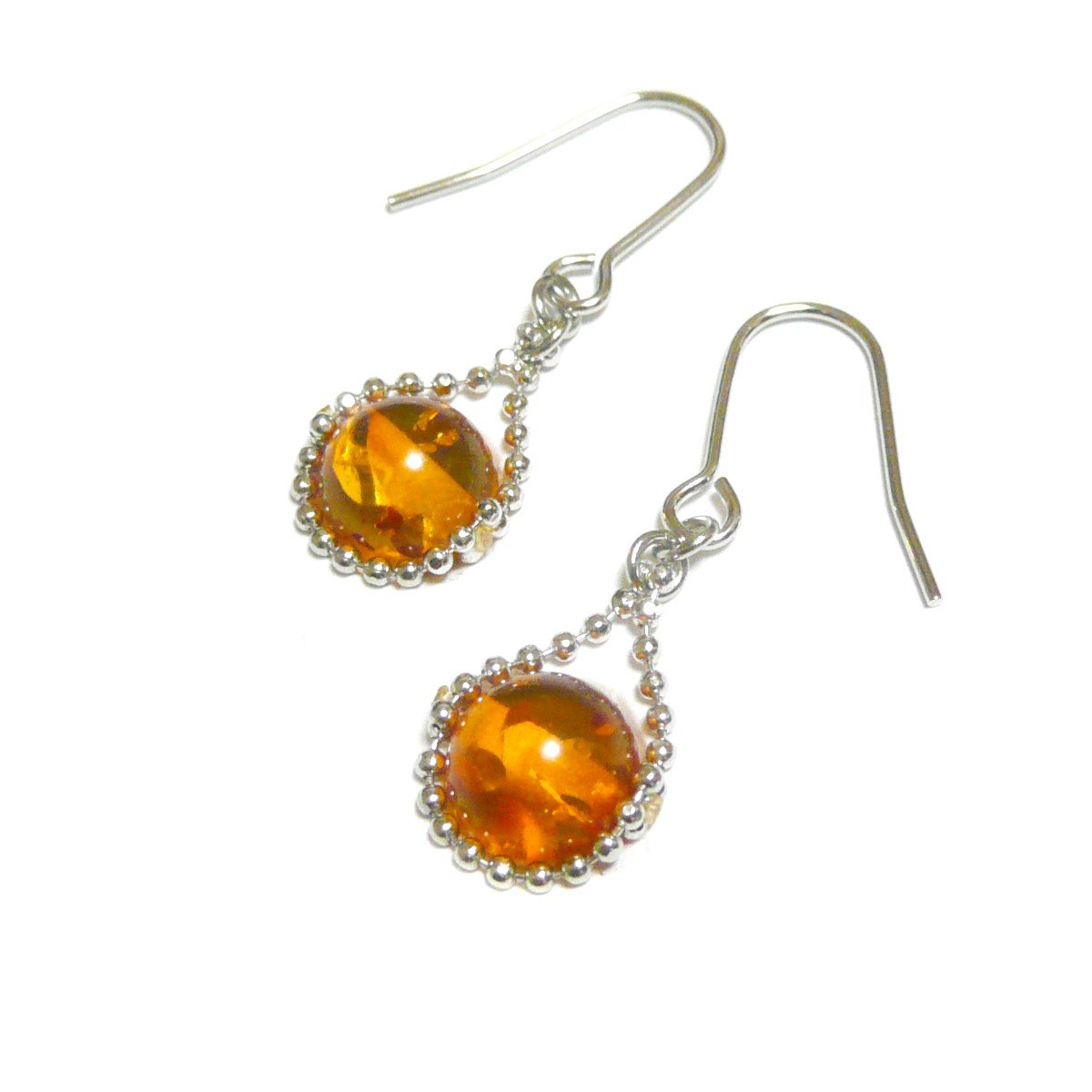 【 シンプリー 】 琥珀/アンバー (8mm 丸珠) ピアス