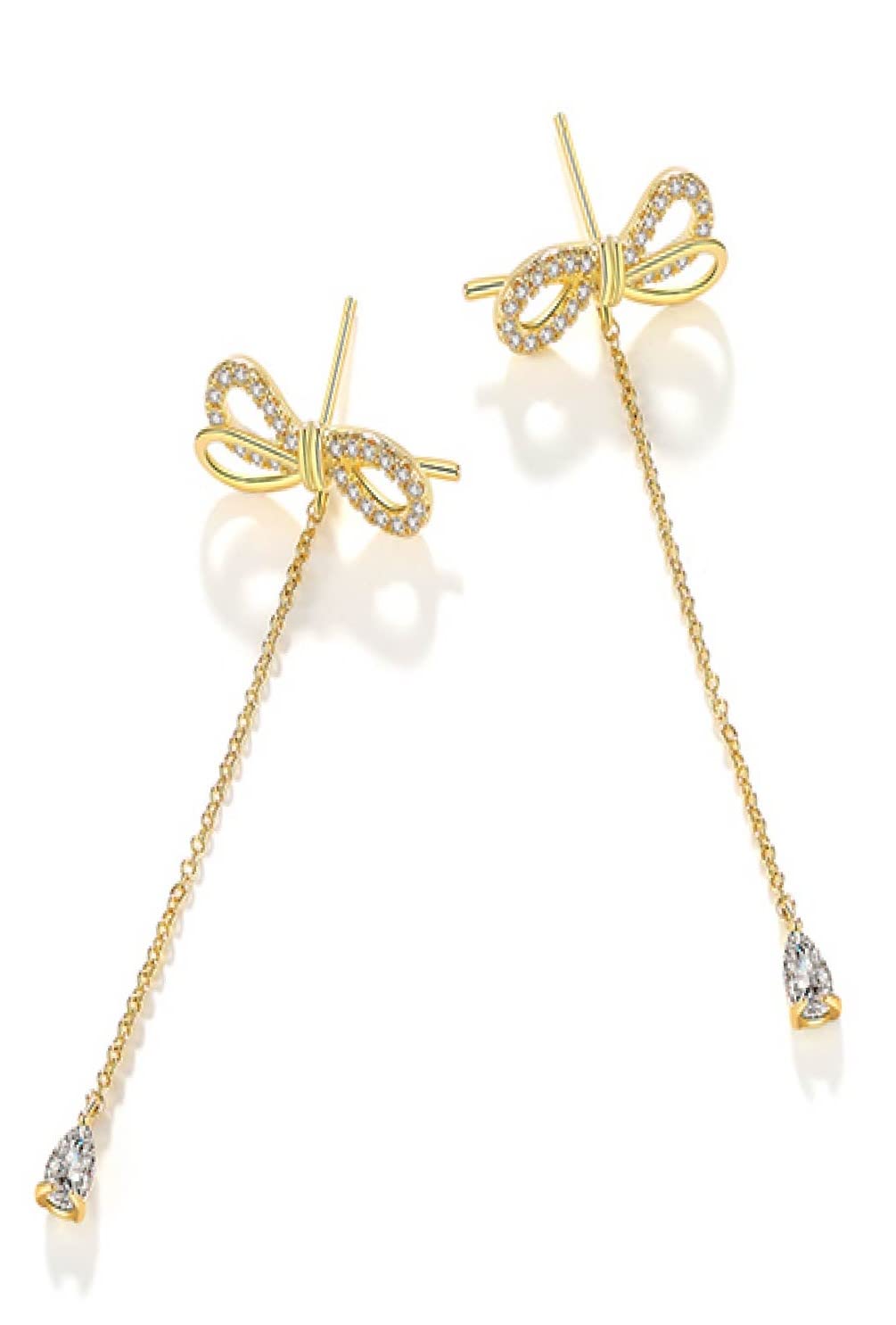 elepani ピアス レディース リボン ロングピアス チェーンピアス ロング 揺れる (ゴールド)