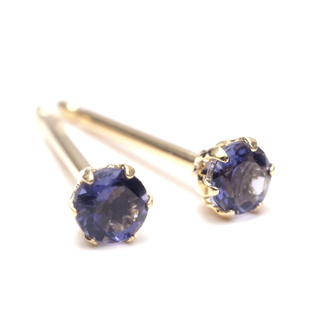 [A.UN jewelry] セカンドピアス18金 アイオライト3mm つけっぱなし 金属アレルギー 鑑別済 3月 誕生石 レディース【シリコンキャッチ付き】