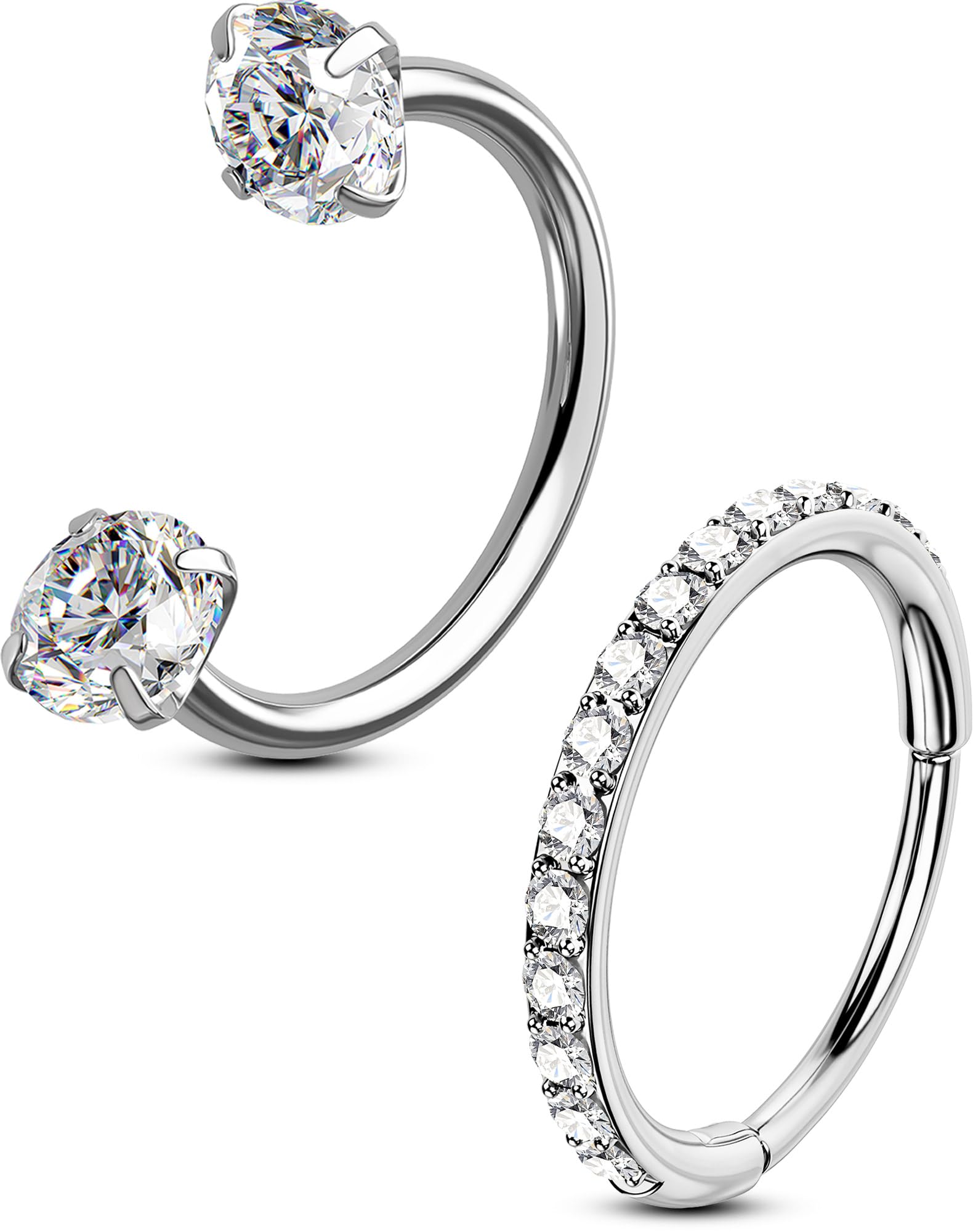 OUFER Body Piercing 2pcs 316Lステンレス鋼ピアスセット 20G 7-8mm 無螺子式馬蹄形ピアス 鼻リング/耳..