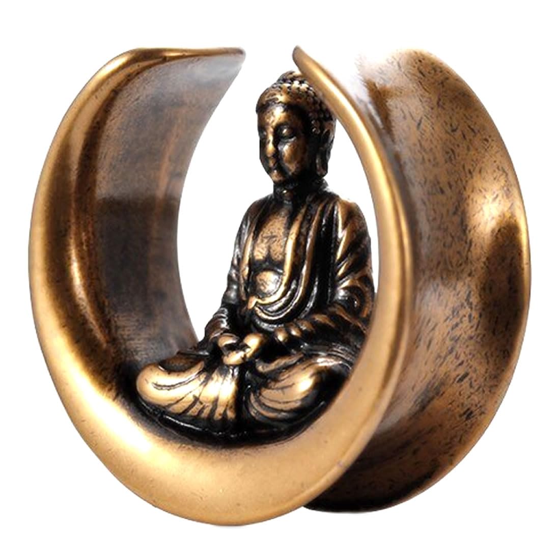 [グリーンピアッシング] ボディピアス 0G ゲージ 金の仏像ダブルフレア ラージホール ゴールド 大仏 耳..