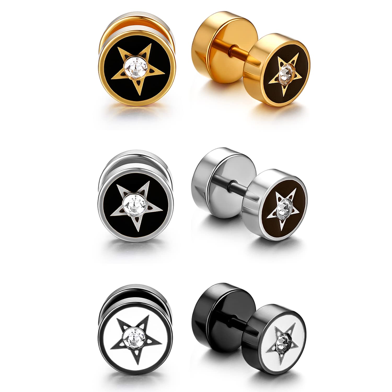 Flongo ボディピアス バーベルフープ メンズ レディース 五角星 ダンベル型 ダイヤ キラキラ ステンレス バンク系 両耳/片耳 シンプル 恋人 プレゼント クリスマス 誕生日 記念日（3セット）