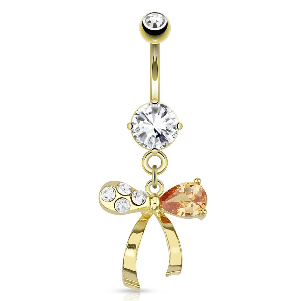 [HOMESLICE PRODUCTIONS] HSP ゴールド リボン タイ バナナバーベル へそピアス ボディ ピアス 316L サージカル ステンレス メンズ レディース