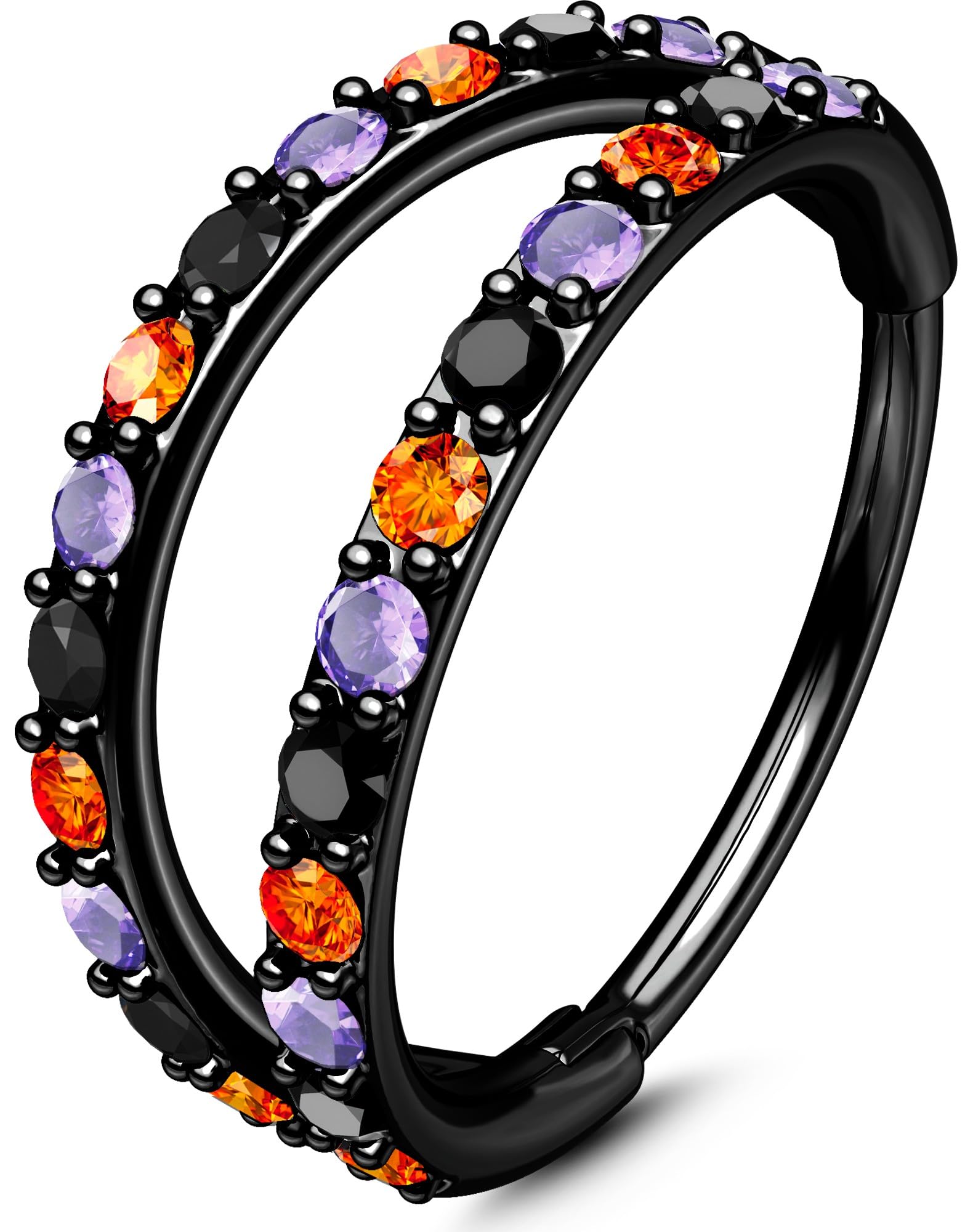 [OUFER Body Piercing] 鼻リング 316Lステンレス鋼 20G ダブルフープ 黒・オレンジ・パープル CZ ヒン..