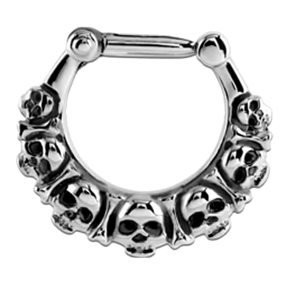 ボディピアス 14G ゲージ スカルセプタムクリッカー （内径) 8mm ステンレス シルバー ヒンジ付き リン..