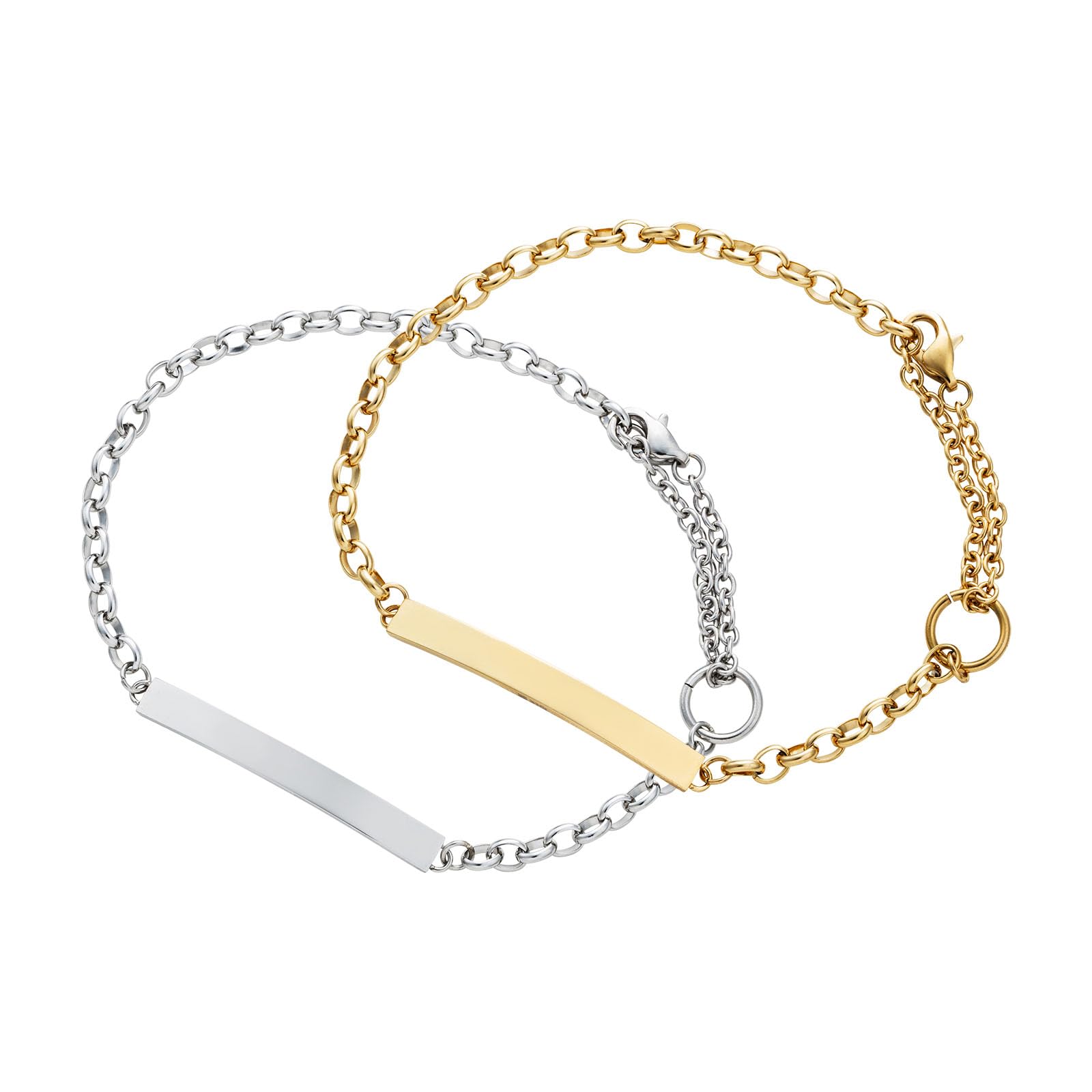 [ホワイトクローバー] ペアブレスレット 2本セット アレルギーフリー ステンレス プレート 無地 ハーフ..