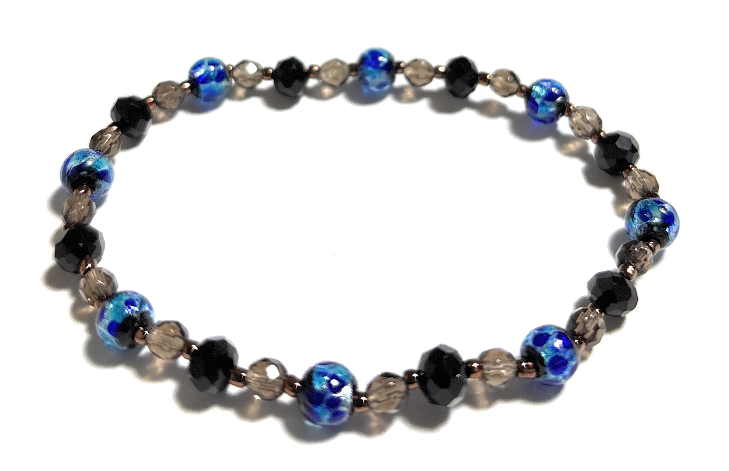 期間 12月の誕生石【Malline】 天然石 ブレスレット 暗闇に 光る ブルーのホタルガラス オニキス スモ..