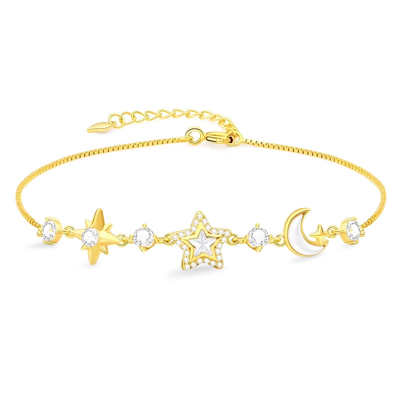 【希望の地平線】「Horizon」K18金メッキ 925純銀ブレスレット – 昼夜の星月が輝く、あなたの未来を拓..