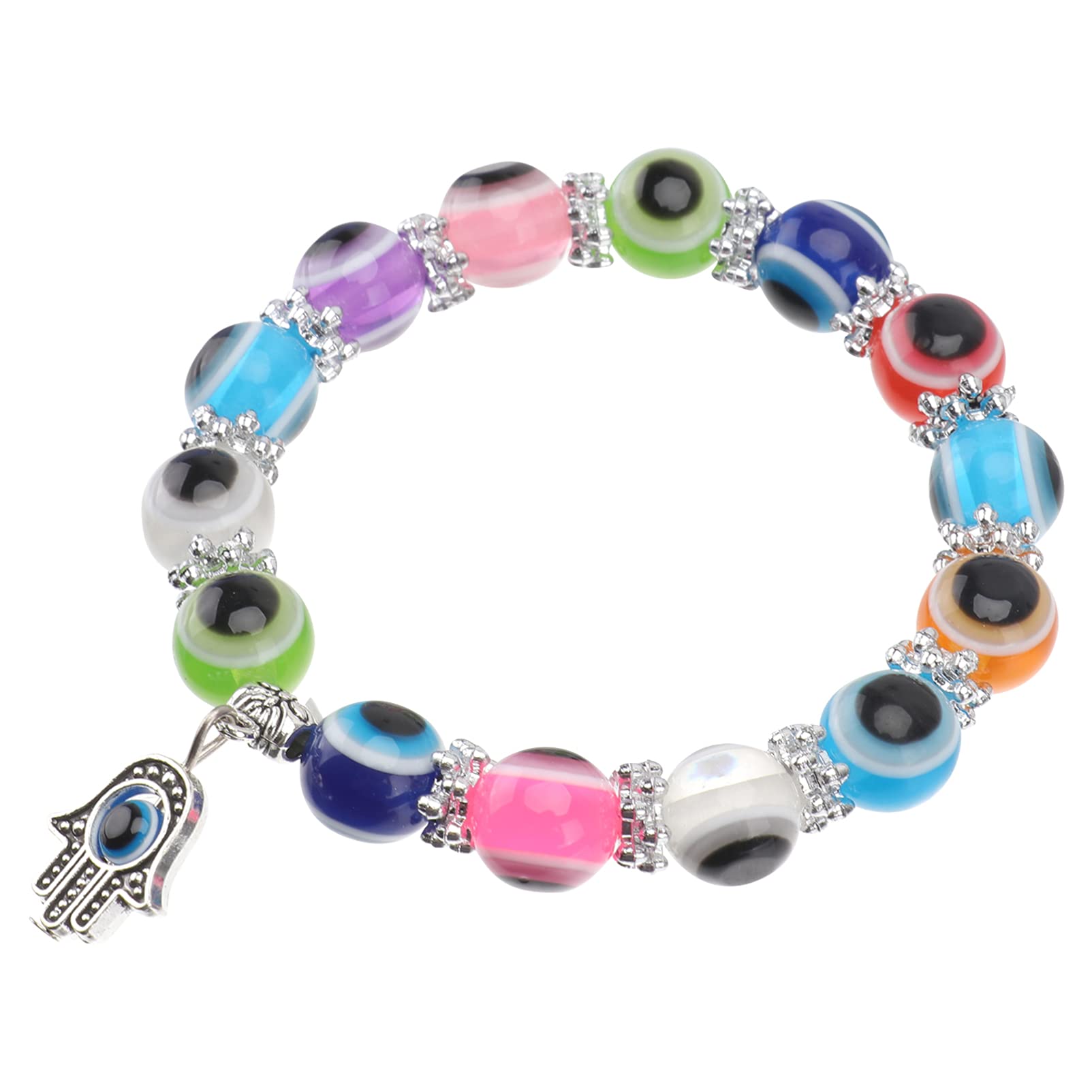 Frcolor トルコブルー邪眼のブレスレットブルー目ビーズハムサストレッチブレスレット手ファティマトルコ幸運ブレスレットの女性のための男性保護と祝福カラフルな