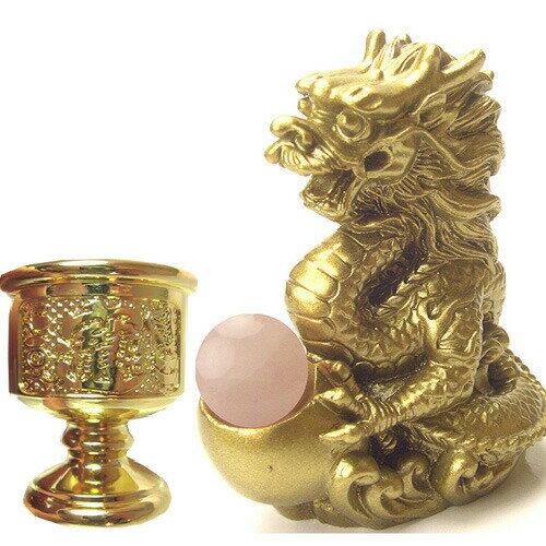 【送料無料】風水の願い龍　四本指の高貴龍【大】●ローズクォーツ＆水杯付き！「品格のある四本指の貴族の龍」《恋愛/結婚運/人間関係/異性運》風水グッズ/天然石/パワーストーンの置物