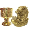 風水の願い龍 四本指の高貴龍◆小◆●ルチル金針水晶玉&水杯付き《金運/財運/ギャンブル運/勝負運》風水グッズ/天然石/パワーストーンの置物