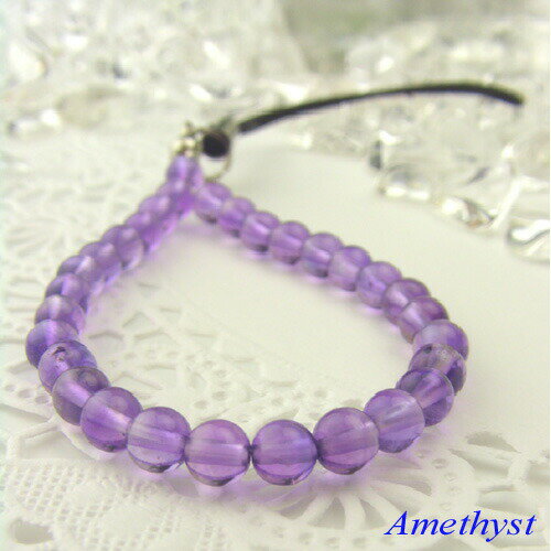 【送料無料】アメジスト（紫水晶）シンプルストラップ 《癒し/家族愛》天然石/パワーストーン/風水グッズ/開運/占い/誕生石2月