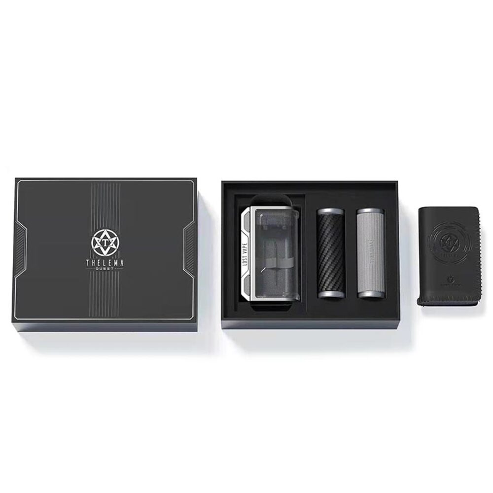 ロストべイプ(Lost Vape)THELEMA Quest 200W ボックスモッドは、Quest 2.0 チップセットを搭載し、5-200Wの出力範囲で、高電力の18650バッテリーを2本使用します。耐久性のある亜鉛合金から構築され、Thelema Quest200W モッドのシャーシは、視覚的に印象的な外観のための透明なPCバッテリードアを通して参照提供しています。Quest 2.0 チップセットにより最大 200W の出力を実現し、Thelema Quest モッドは温度制御スイートにもアクセスでき、慎重に調整された出力を提供します。 ブランド:Lost Vape 単位:1セット Quest2.0チップセット 寸法-92.5mmx 56mm x 27.6mm デュアルハイアンプ18650バッテリー-含まれていません ワット数出力範囲:5-200 W 電圧出力範囲:0.7-8.0V 抵抗範囲:0.1-5.0オーム 温度範囲:200-600F ニッケル、チタン、ステンレススチールワイヤーの互換性 ブースト機能-ソフト、ノルム、ハード 亜鉛合金+ PCシャーシ構造 直感的な発火ボタン 0.96インチTFTカラーディスプレイ画面 2つの調整ボタン マグネティック/交換可能なバッテリードア 10Sタイムアウト保護 スレッド510接続 Type-CUSBポート パッケージ:ギフトボックス 各セットには以下が含まれます。 1pc　Thelema Quest ボックスモッド 2pc　交換用パネル 1pc　Type-Cケーブル 1pc　保証書 1pc　ユーザーマニュアル