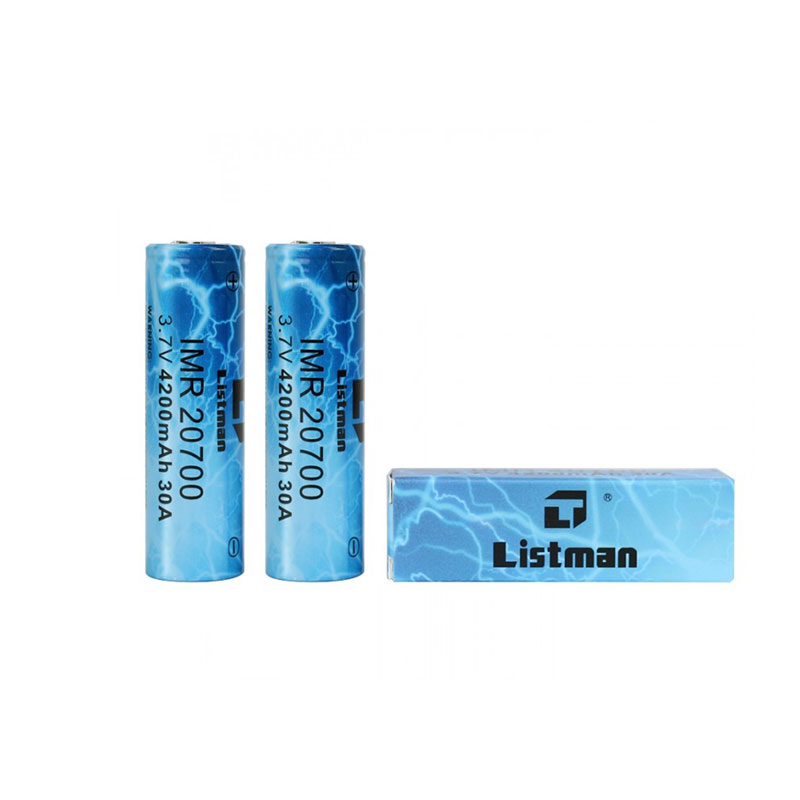 リストマン Listman IMR 20700 4200mAh 30A フラットトップ リチウムイオン充電池 2本組