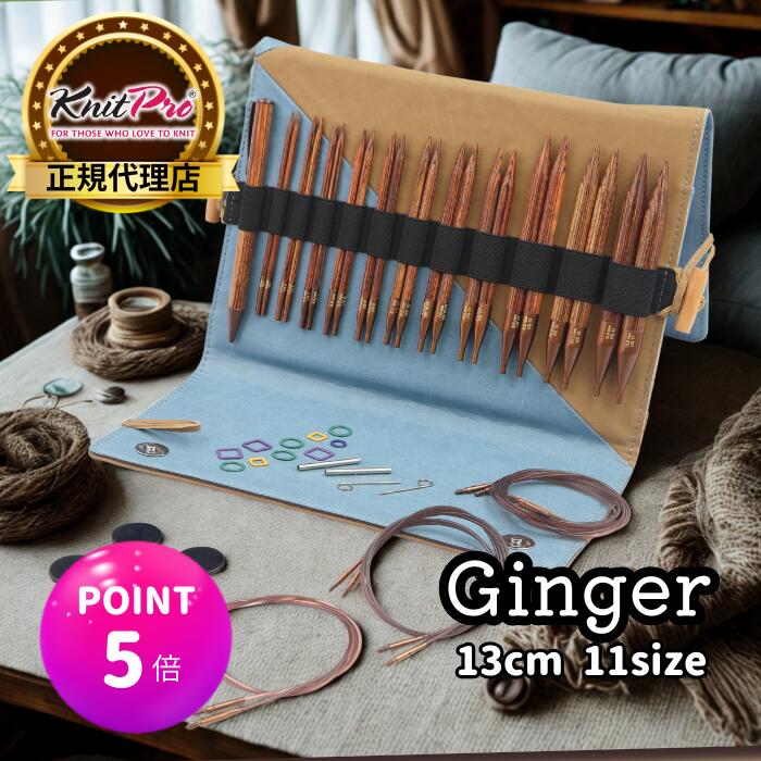 【BLACK FRIDAY特価】【楽天ランキング1位獲得】【P5倍 更にクーポンで割引】KnitPro Ginger 5インチ(13cm) 11サイズ 付け替え式輪針 リーガルセット ニットプロ ジンジャー 31281 高品質 編み物 手芸※レビュー特典あり