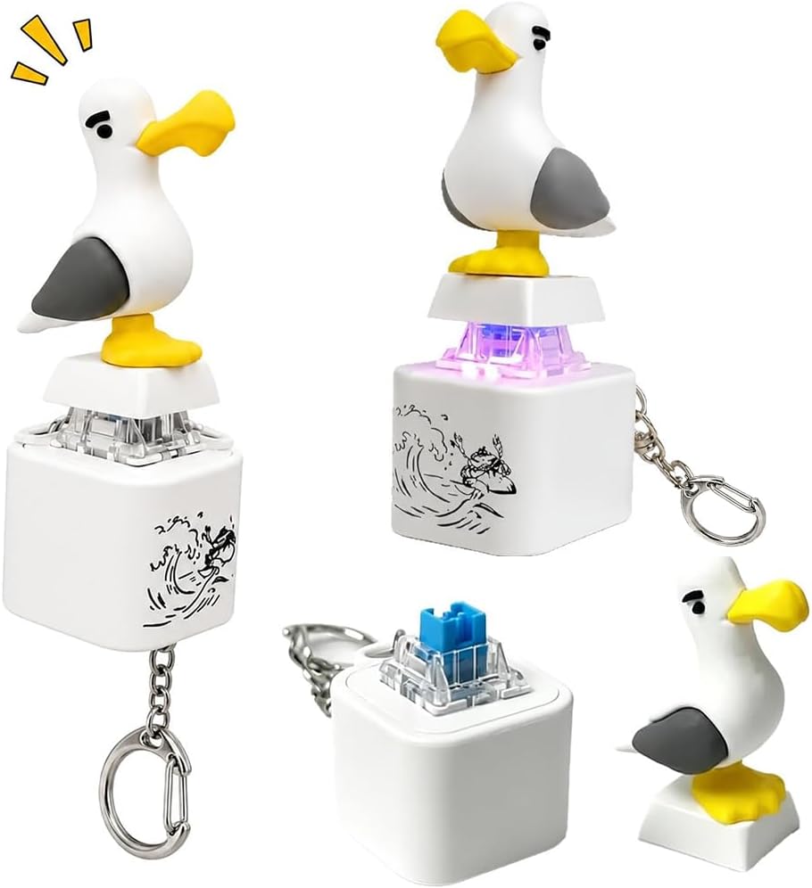 キーボード キーホルダー カモメ クリッカー キーホルダー フィジェット【LEDライトと癖になるカモメの鳴き声】充電…